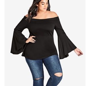 City Chic “Charmed” bell sleeved top- black